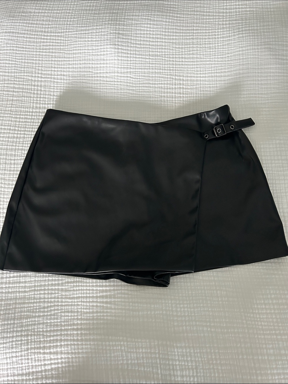 Astr Faux Leather Black Mini Skirt with Side Buckle